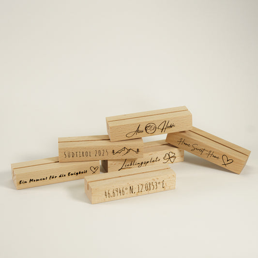 Personalisierter Holz-Bildaufsteller mit Gravur